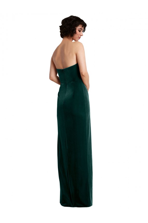 Long Sleeveless Stretch Velvet Dark Green Sheath Black Tie Evening Gown / Prom Dress / Bridesmaid Dress Colchester