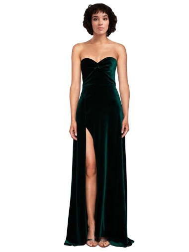 Sweep Train Sleeveless Stretch Velvet Dark Green A-Line Semi Formal Evening Dress / Prom Dress / Bridesmaid Dress Colchester